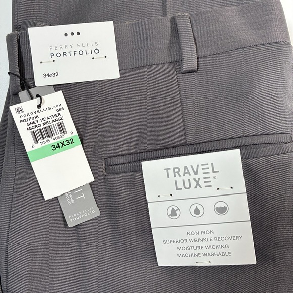 NEW Perry Ellis Portfolio Pants 34x32 Gray Travel Luxe Non Iron Performance Wick - Picture 4 of 7